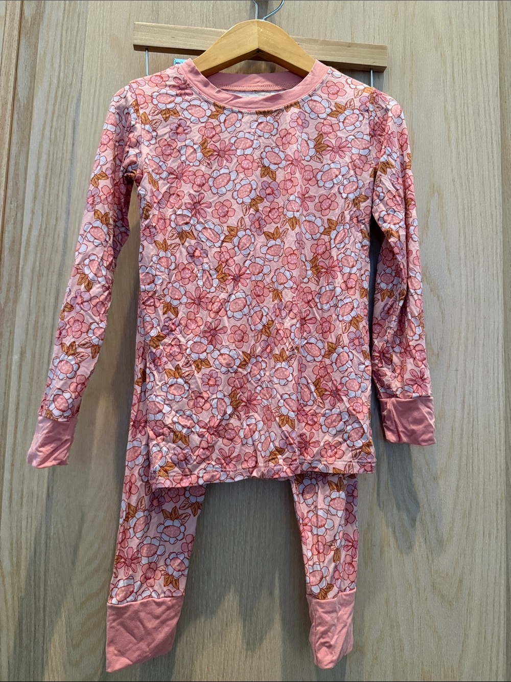 Girls Pink Floral Long-Sleeve Pajama Set